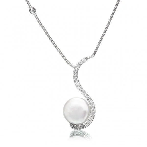 women chic necklaces -Elegant Cultured Pearl & Diamond White Gold Necklace