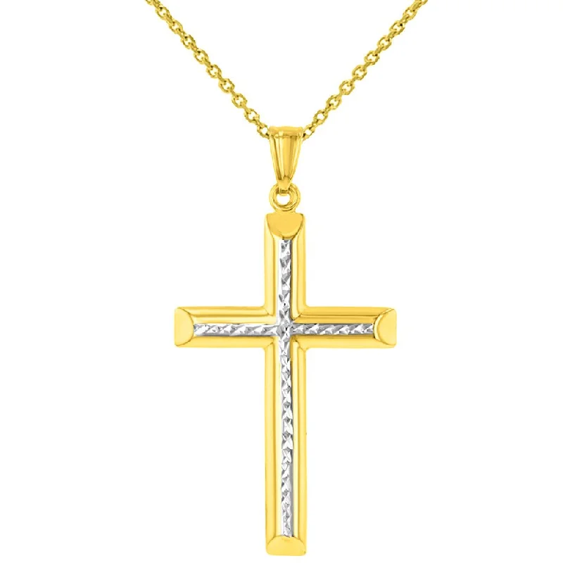 women rose gold necklaces -High Polished 14K Yellow Gold Textured Cross Pendant Necklace