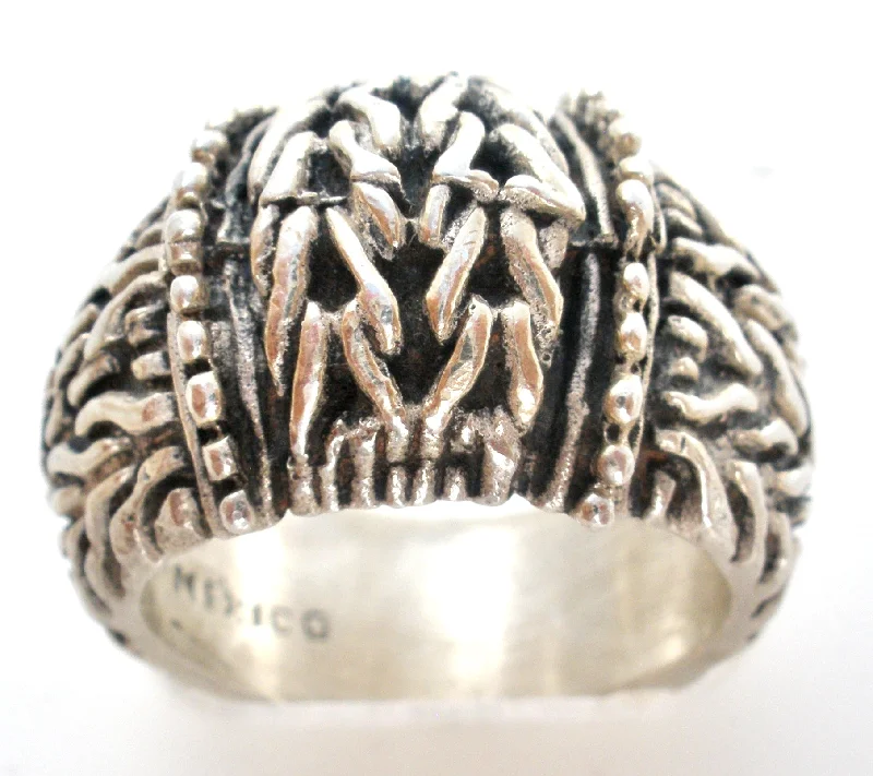 women anniversary diamond rings -Wide Mexican Braid Ring Sterling Silver Size 6