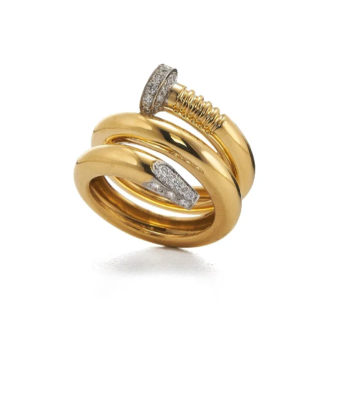 women gold rings -Diamond Nail Ring, Polished 18K Gold