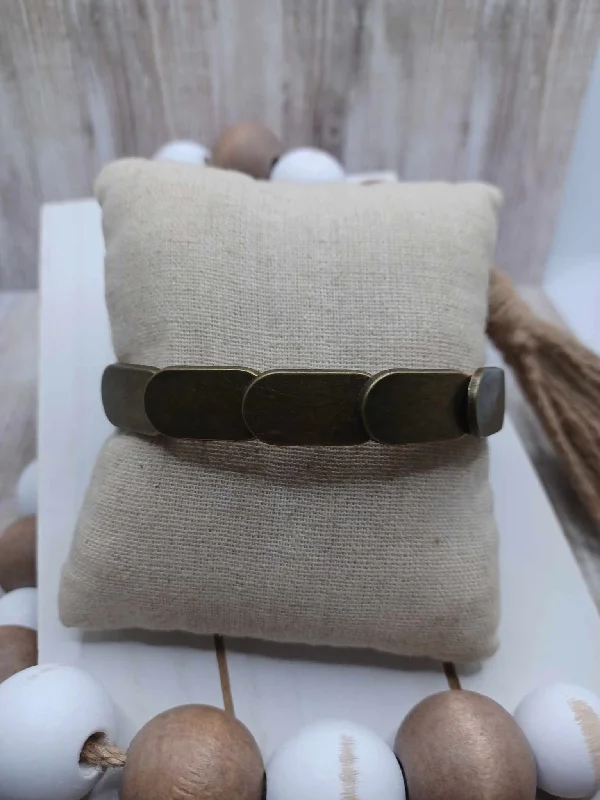 women crystal bracelets -Brown Leather Style Bracelet w/ Brass Layered Brackets