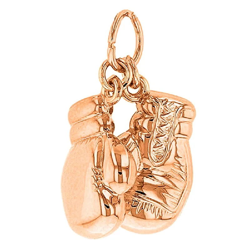 women cross necklaces -High Polish 14k Rose Gold 3D Boxing Gloves Charm Sports Pendant