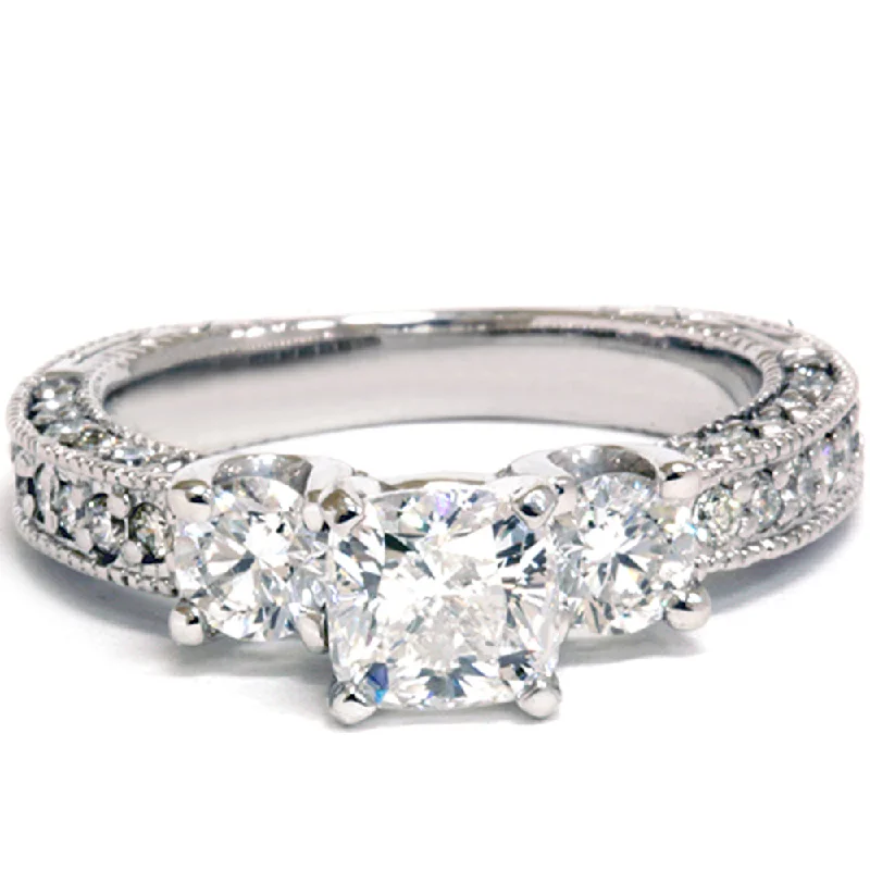 modern engagement rings -2.20Ct Cushion Diamond Three Stone Engagement Ring 14k White Gold Lab Grown Size Selectable