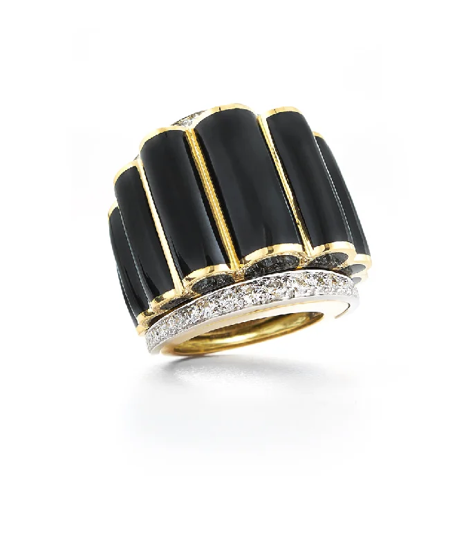 women gold engagement rings -Scallop Ring, Black Enamel