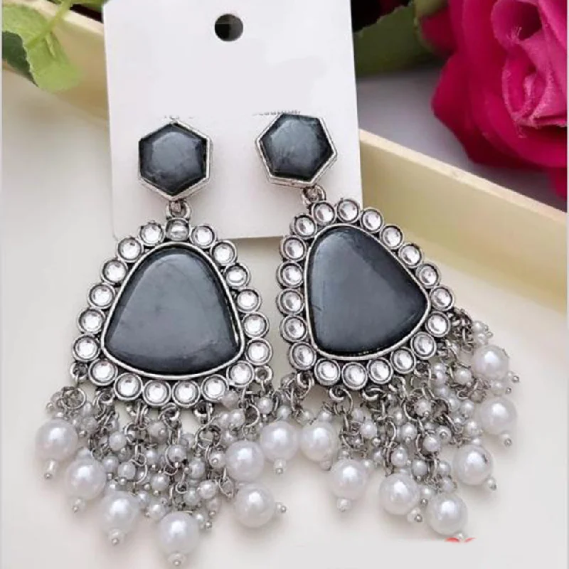 women chandelier earrings -FS Collection Silver Plated Pearl Dangler Earrings