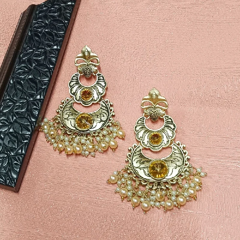 women pearl earrings -Bhavi Crystal Stone Gold Plated Dangler Earrings