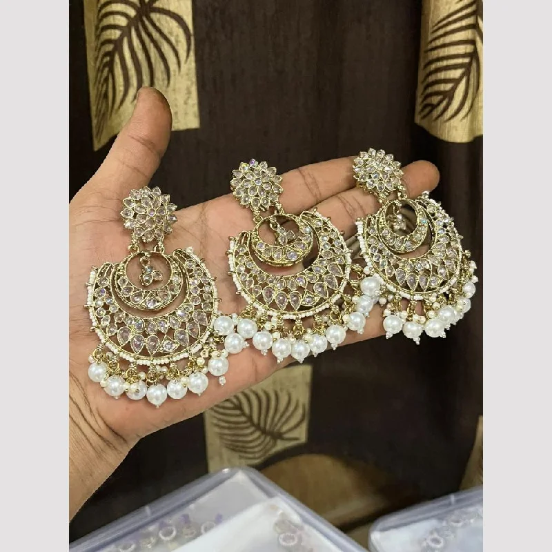 women pearl earrings -Shree Chamunda Jewellers Gold Plated Crystal Stone Dangler With Maangtikka