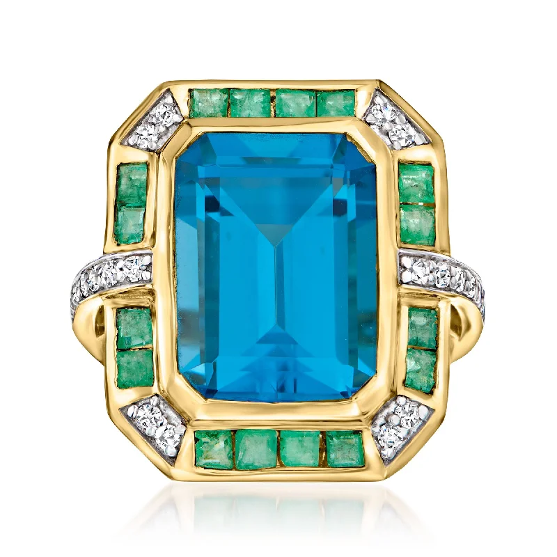 women classic engagement rings -Ross-Simons Swiss Blue Topaz, . Emerald and . Diamond Ring in 14kt Yellow Gold