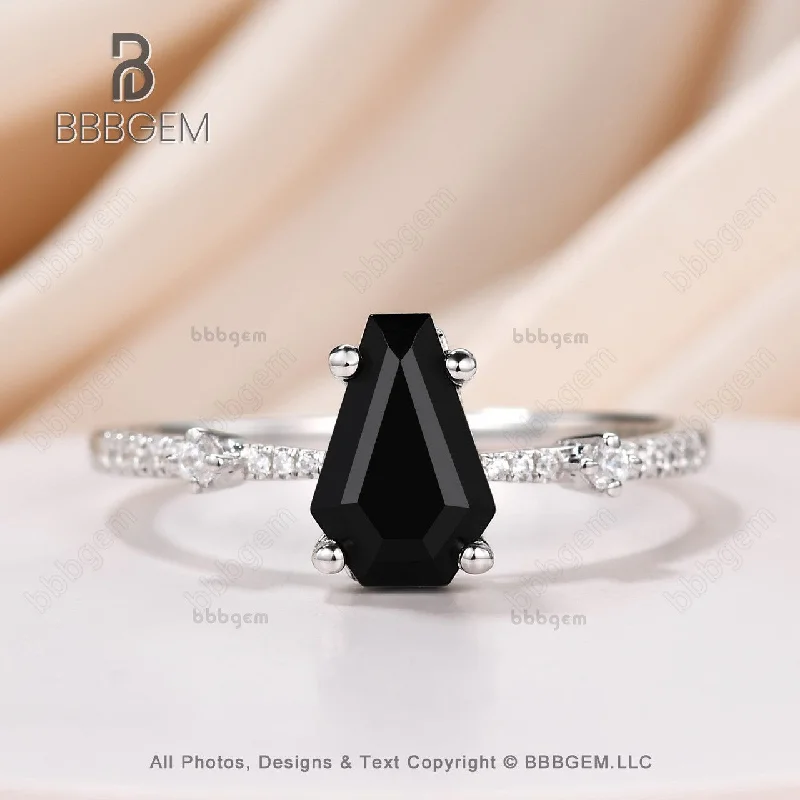 gold engagement rings -Coffin Shape Natural Black Onyx Women's Ring Rose Gold Coffin 9x6mm Black Agate Gemstone Wedding Ring Marriage Ring