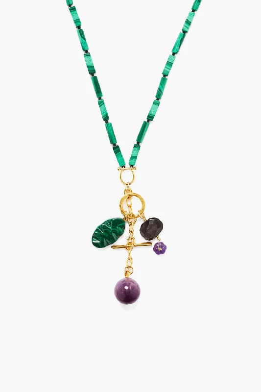 women layered gold necklaces -Alexandria Necklace Malachite Mix