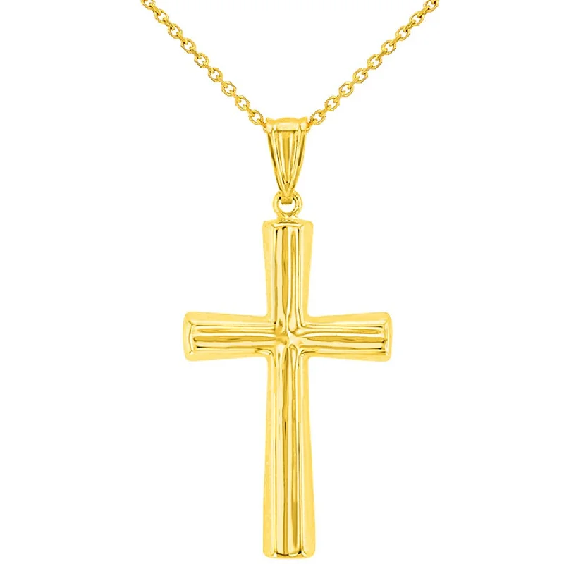 women rope necklaces -Polished 14K Yellow Gold Plain Religious Cross Pendant Necklace