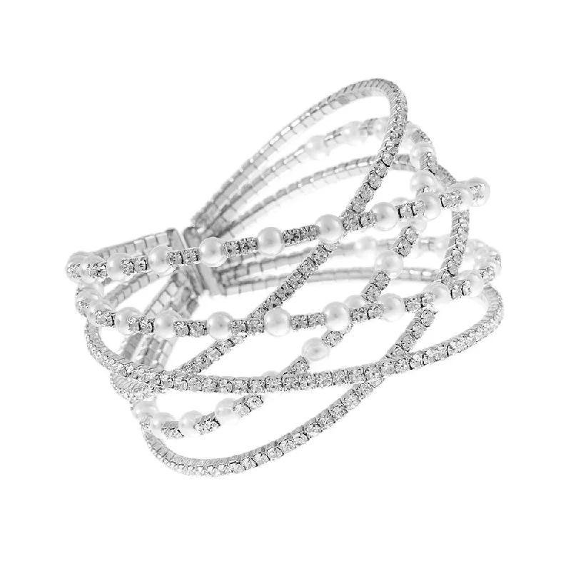 women jewelry bangles -Pearl and Crystal Memory Wire Bracelet