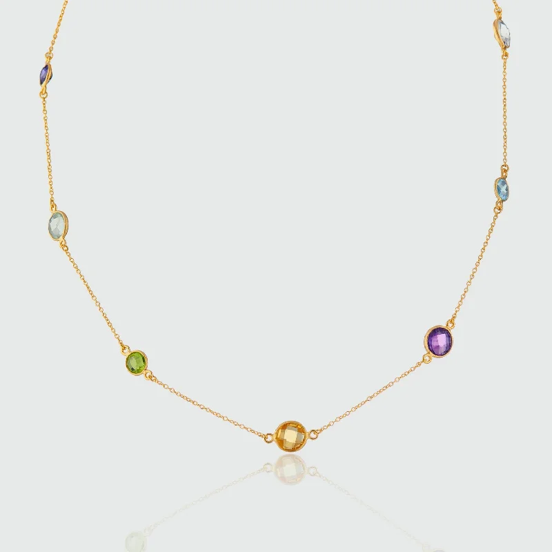 women choker necklaces -Chennai 18" 18ct Gold Vermeil & Multi Gemstone Necklace