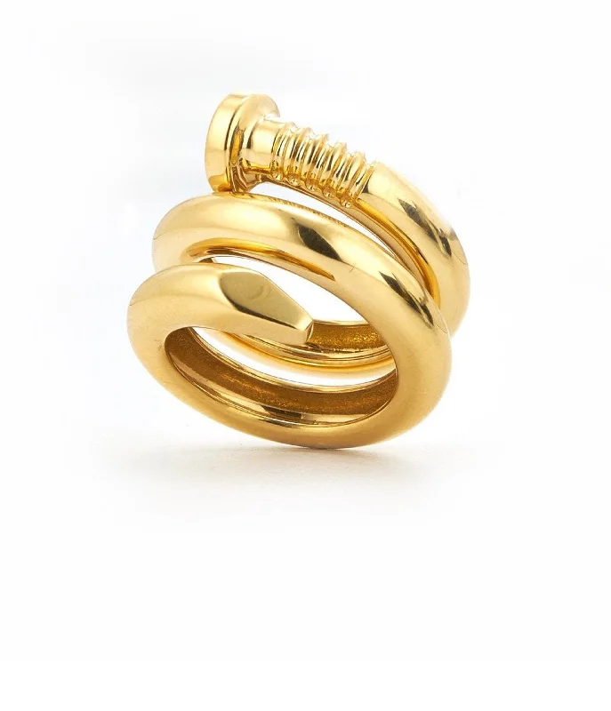 women ring sets -Large Nail Ring, Polished 18K Gold