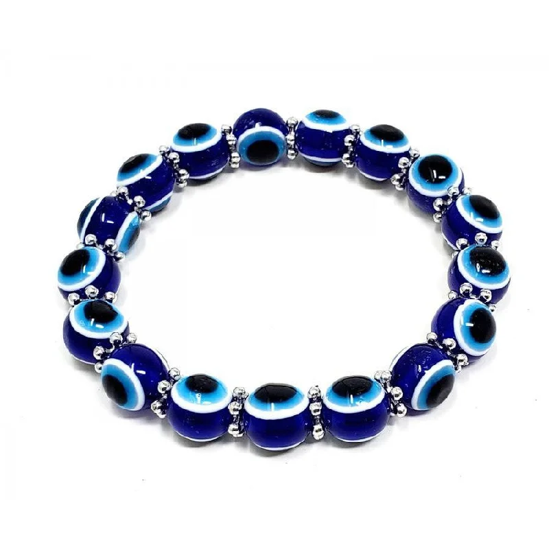 women personalized bracelets -8 mm Elastic Bracelet Round Beads - Evil Eye