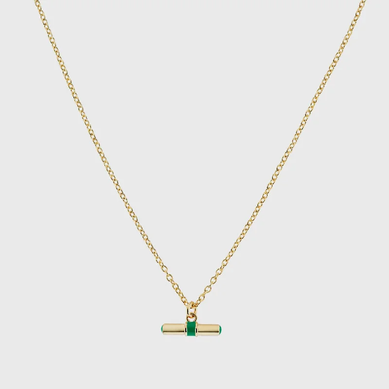 women engraved charm necklaces -Havana Gold and Apple Green Enamel T-Bar Necklace