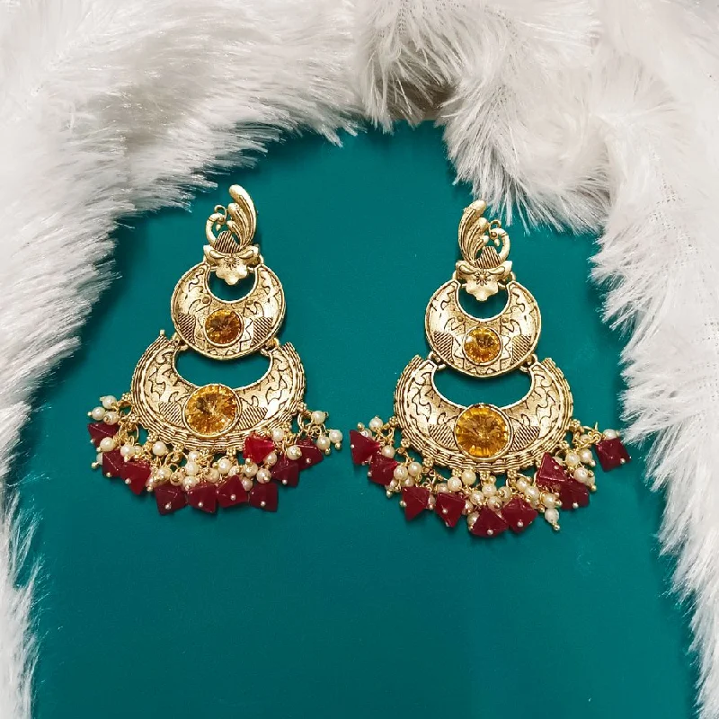 women statement drop earrings -Bhavi Crystal Stone Gold Plated Dangler Earrings