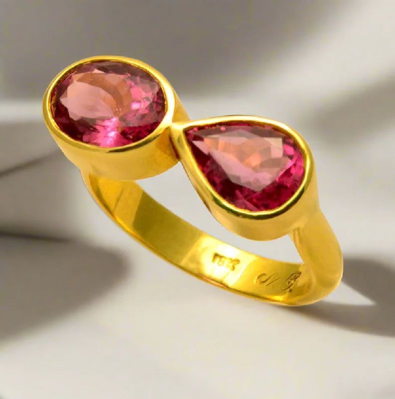 women sapphire rings for women -Ring in 18k Gold with Pink Tourmalines stones 3.55 c. (B-68)