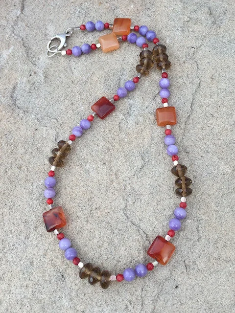 women pearl necklaces -Colorful agate, quartz and coral necklace