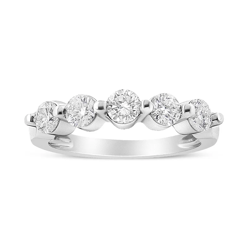 classic solitaire engagement rings -14K White Gold 1.00 Cttw Brilliant Round Cut Diamond 5-Stone Band Ring