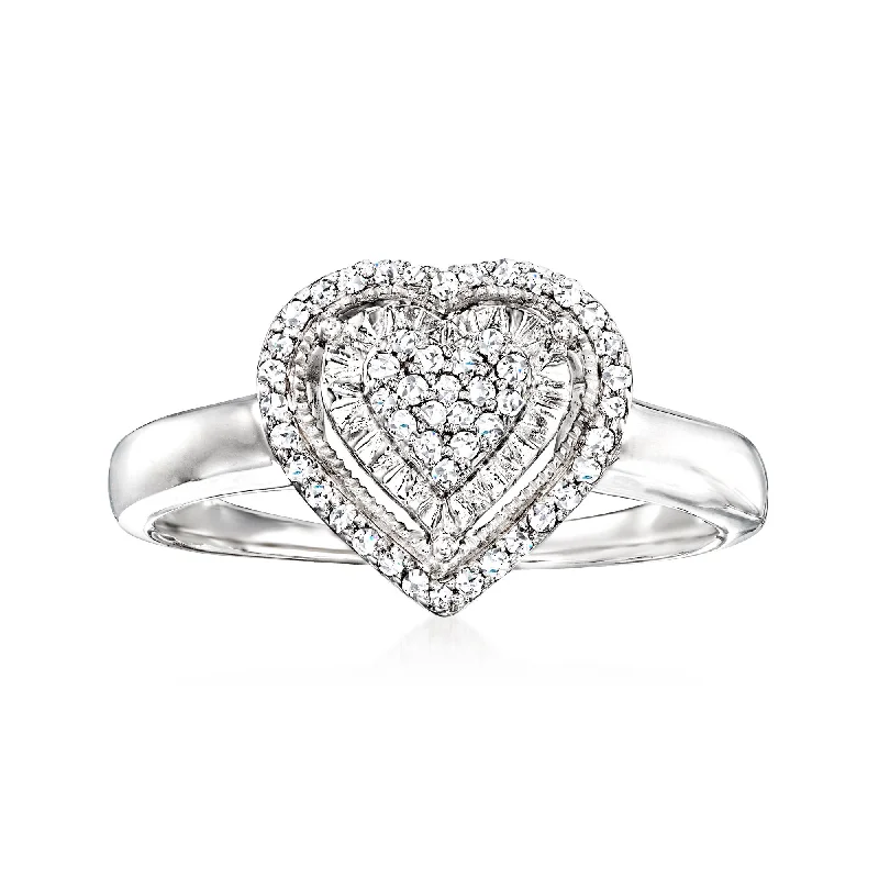 alternative gemstone engagement rings -Ross-Simons Diamond Heart Ring in Sterling Silver