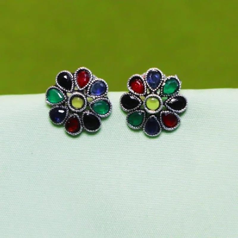 women fancy earrings -Akruti Collection Oxidised Plated Crystal Stone Studs Earrings