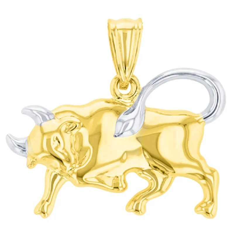 women luxury necklaces -High Polish 14K Gold Bull Pendant Taurus Zodiac Sign Charm - Yellow Gold