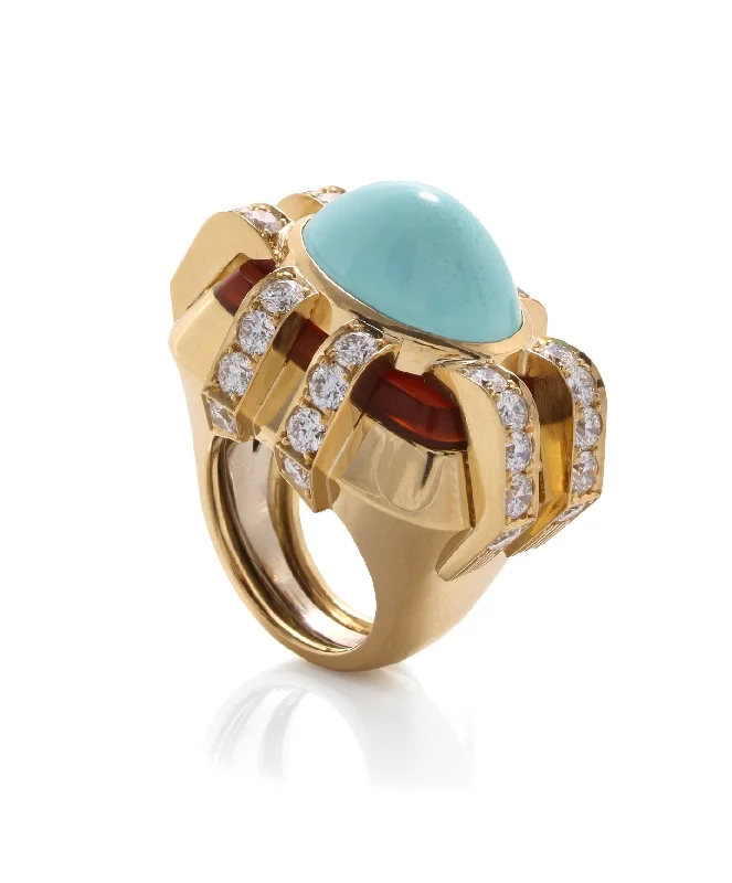 women unique wedding bands -Streamline Ring, Turquoise, Carnelian, Diamonds