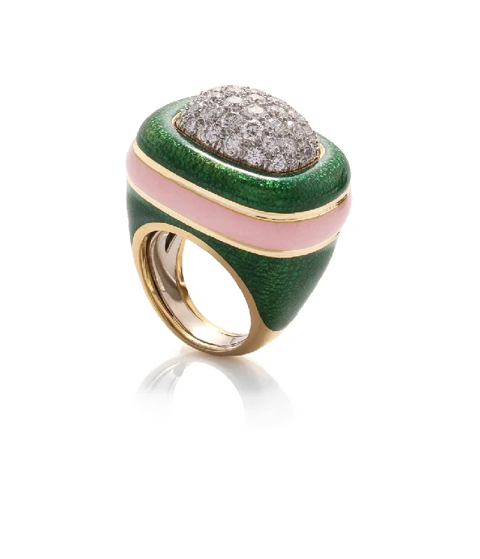 women pear-shaped rings -Cabana Ring, Green and Pink Enamel