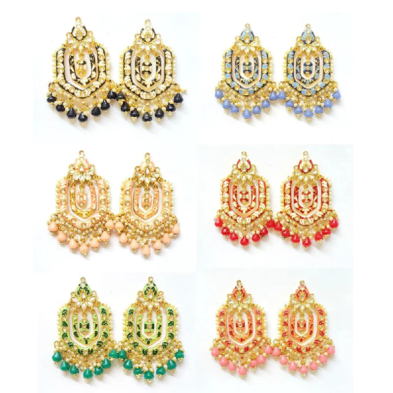 women blue gemstone earrings -Veekee Fashion Gold Plated Kundan Stone & Meenakari & Beads Dangler Earrings