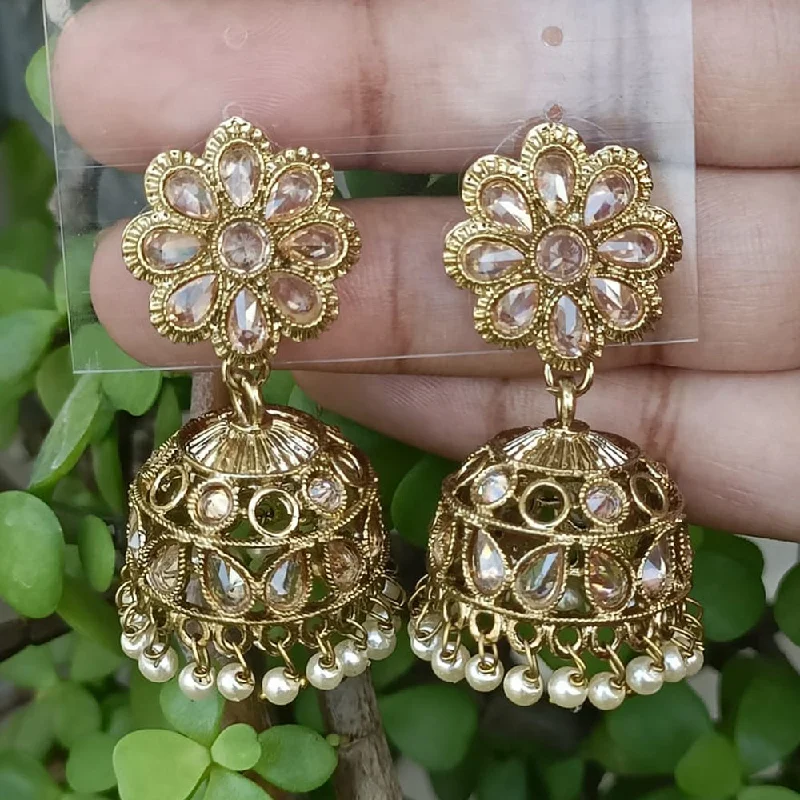 women heart-shaped earrings -Exotica Collection Gold Plated Crystal Stone And Pearls Jhumki