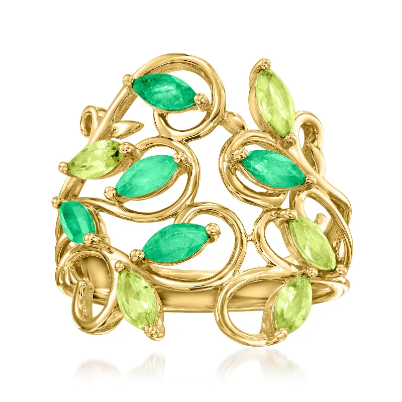 affordable rose gold engagement rings -Ross-Simons Peridot and . Emerald Vine Ring in 14kt Yellow Gold