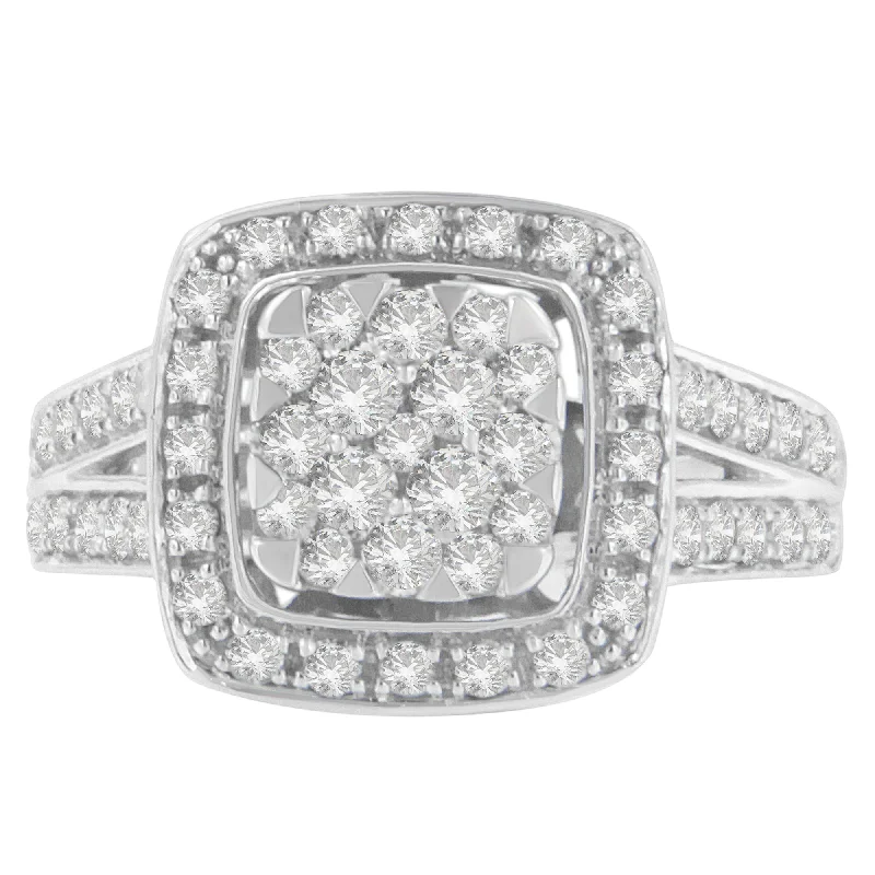 custom engagement rings with initials -10K White Gold Diamond Cluster Ring