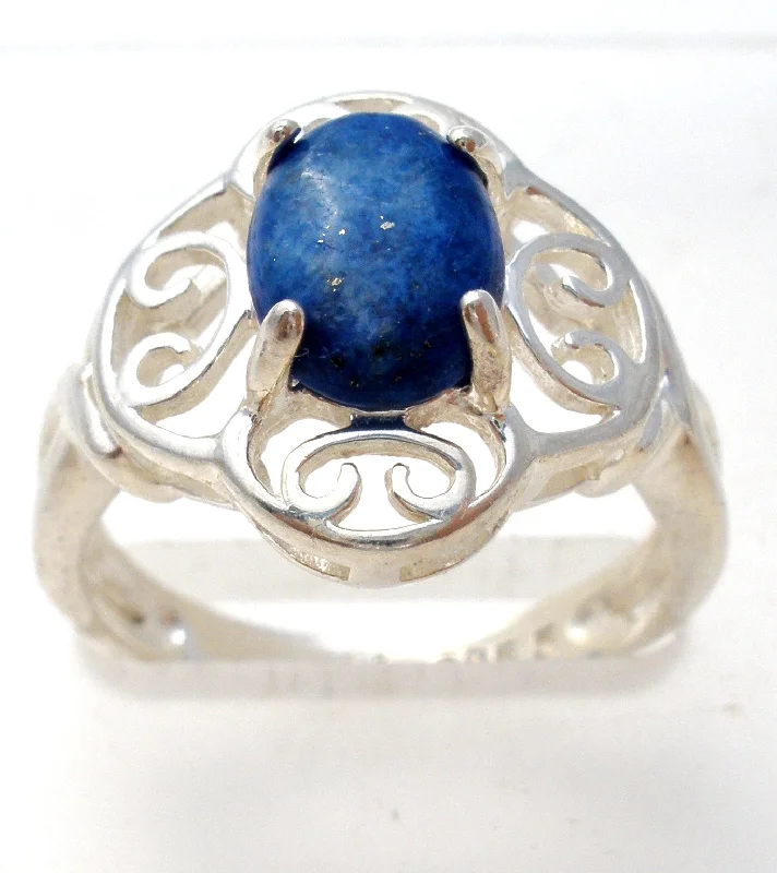 women halo diamond rings -Sterling Silver Lapis Lazuli Ring Size 5