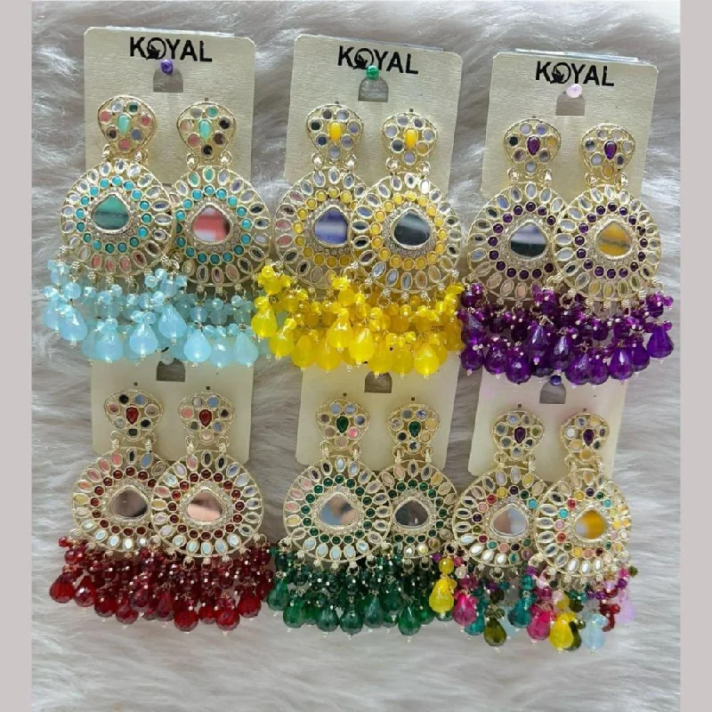 women classy earrings -Kavita Art Gold Plated Mirror And Beads Dangler Earrings (Assorted Color 1 Piece Only)