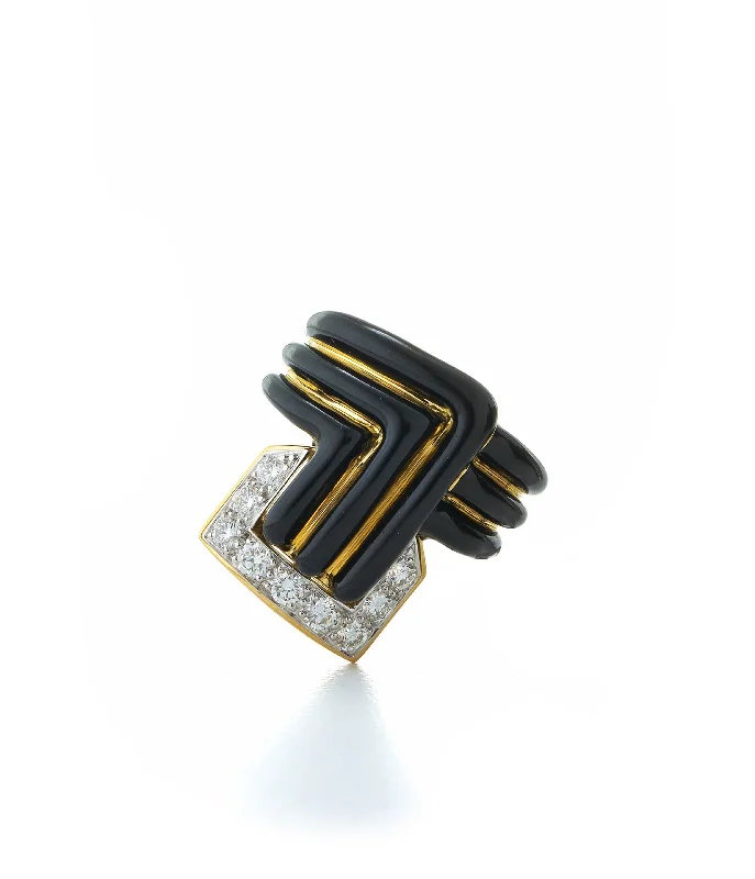 women antique engagement rings -Stella Stripe Ring, Black Enamel