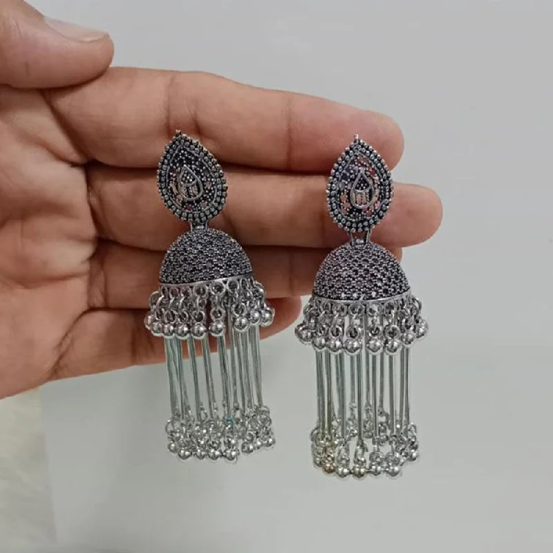 women silver hoop earrings -Pooja Bangles Oxidised Plated Jhumki Earrings