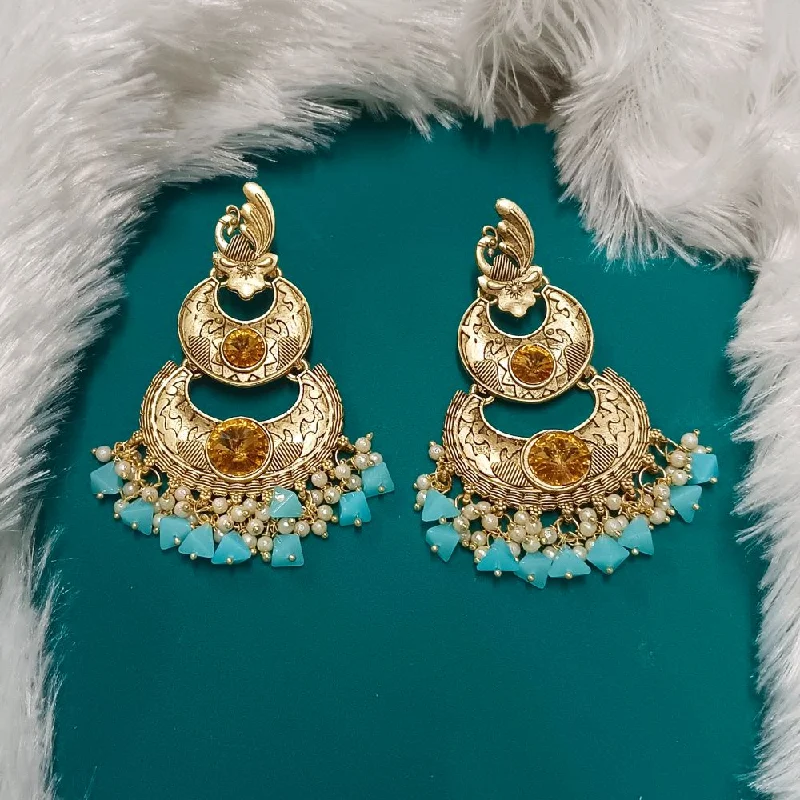 women chic earrings -Bhavi Crystal Stone Gold Plated Dangler Earrings