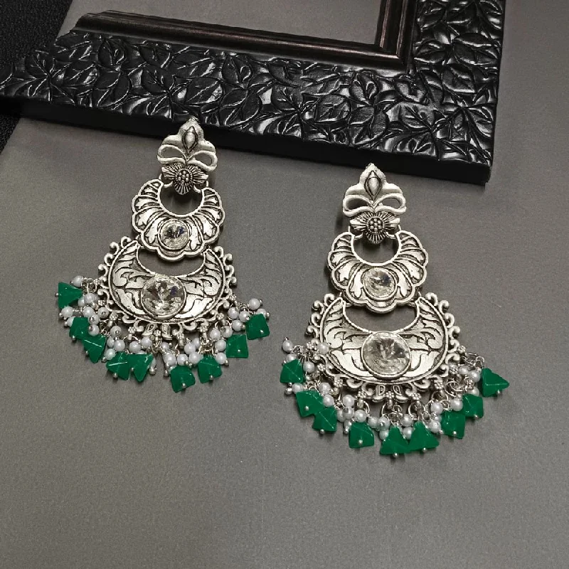 women ear cuff earrings -Bhavi Crystal Stone Silver Plated Dangler Earrings