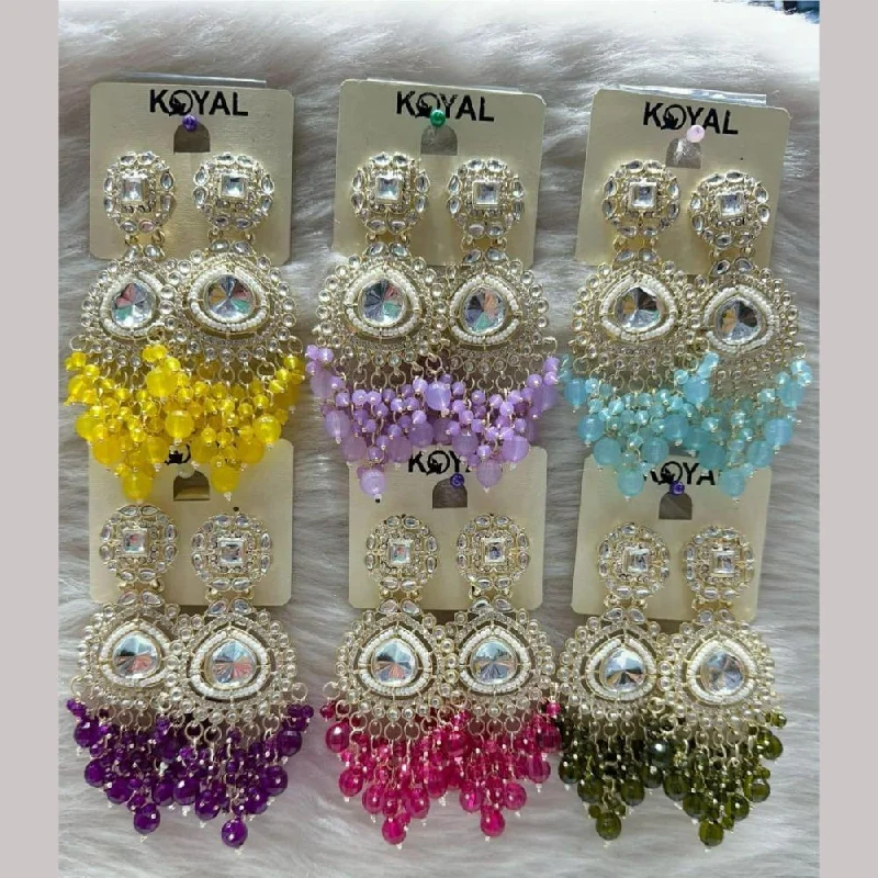 women long earrings -Kavita Art Gold Plated  Crystal Stone And Beads Dangler Earrings (Assorted Color 1 Piece Only)