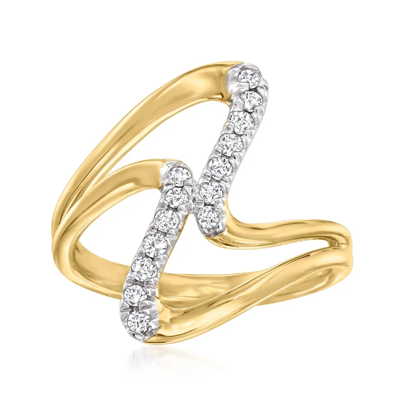 vintage-style diamond engagement rings -Ross-Simons Diamond Double-Wave Ring in 18kt Gold Over Sterling