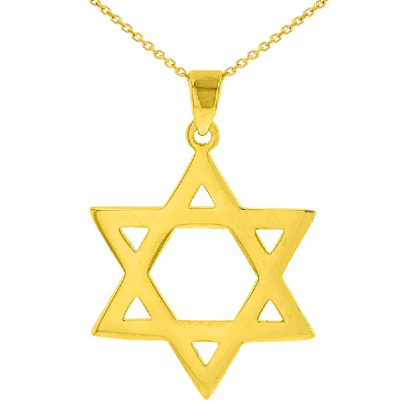 women cuff necklaces -Solid 14K Yellow Gold Star Of David Hebrew Pendant Necklace