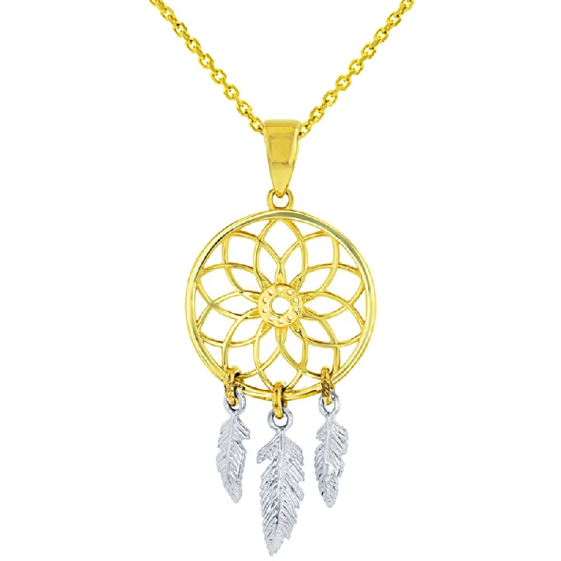 women friendship necklaces -14k Two-Tone Gold Native American Dreamcatcher Charm Pendant Necklace