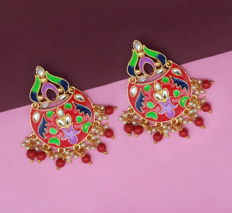 women silver drop earrings -Amina Creation Gold Plated Meenakari Dangler Earrings