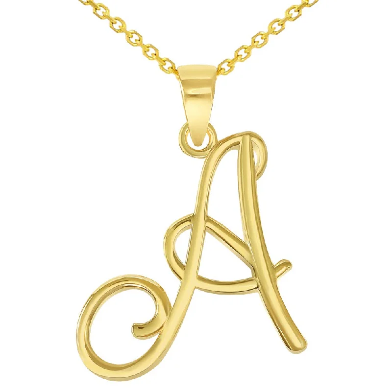 women jade necklaces -14k Yellow Gold Elegant Script Letter A Cursive Initial Pendant Necklace