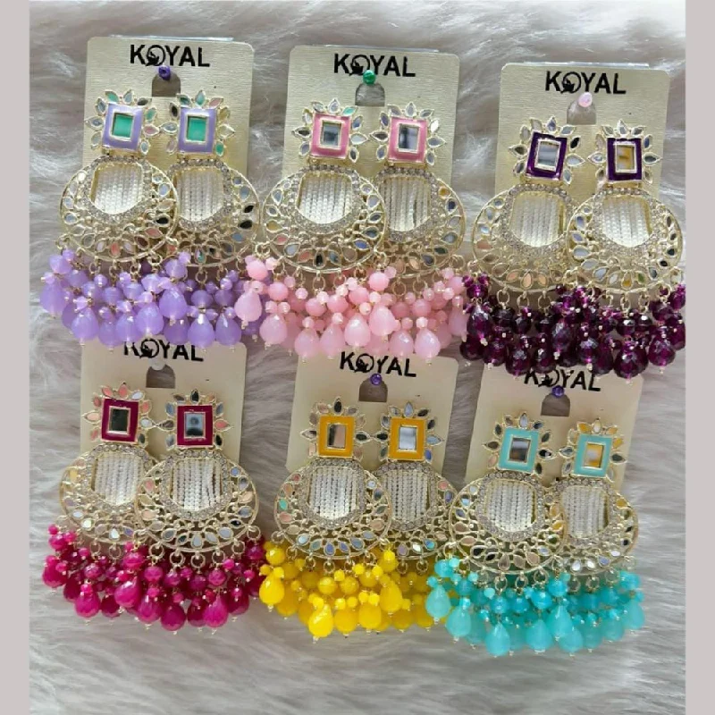 women sparkling drop earrings -Kavita Art Gold Plated Mirror And Beads Dangler Earrings (Assorted Color 1 Piece Only)