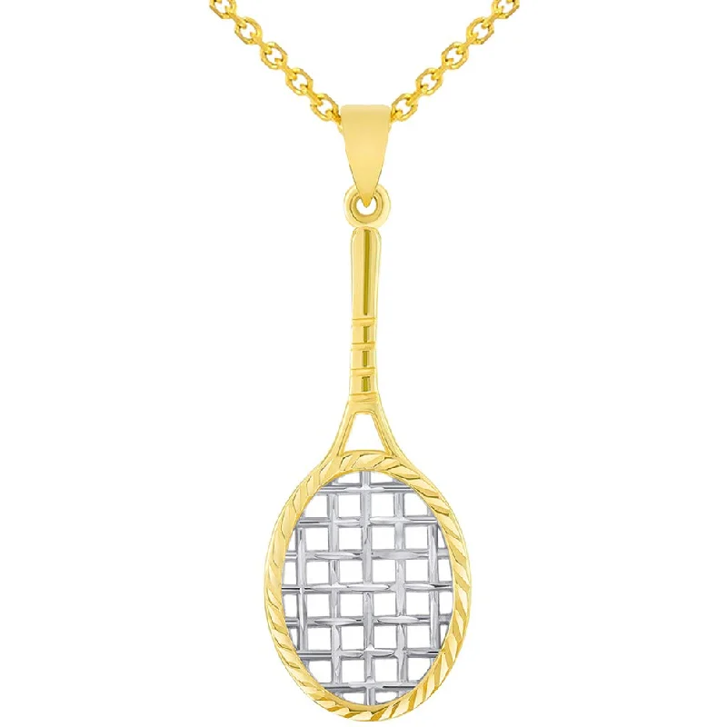 women inspirational necklaces -14k Yellow Gold Textured Tennis Racket Sports Pendant Necklace