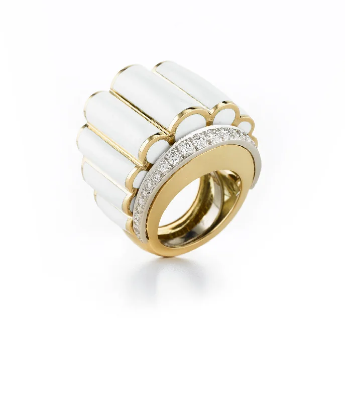 women vintage wedding bands -Scallop Ring, White Enamel