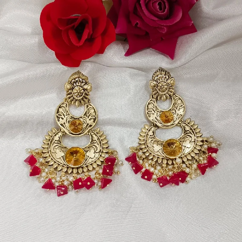 women fancy earrings -Bhavi Crystal Stone Gold Plated Dangler Earrings