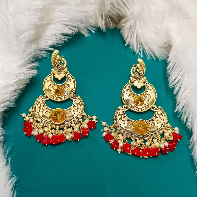 women emerald earrings -Bhavi Crystal Stone Gold Plated Dangler Earrings